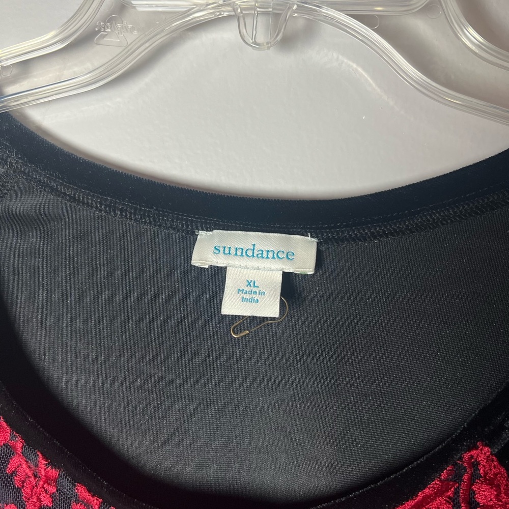 Sundance Embroidered Mesh Enchantress Velvet Top Black Red Bohemian Size XL - Picture 3 of 5